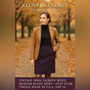 Talbots Vintage Size 16 Deep Plum Mohair Blend Skirt